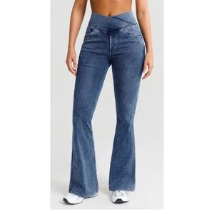 BRXL Women Blue Crossover High Waist Flare Denim Leggings Tall XL T
